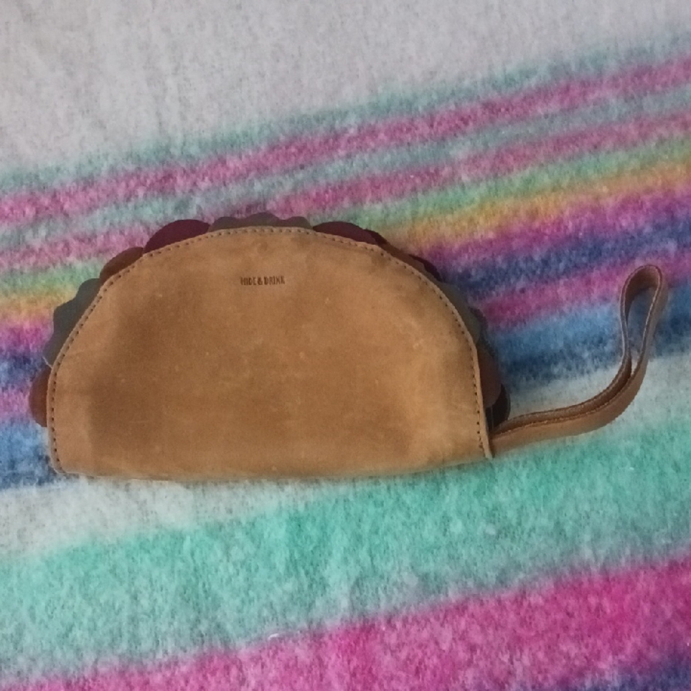Taco Shape Tan Leather Wristlet
